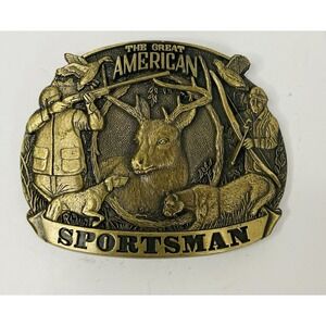 Great American Sportsman Solid Brass Belt Buckle Hunting Deer Cougar Dog Bow